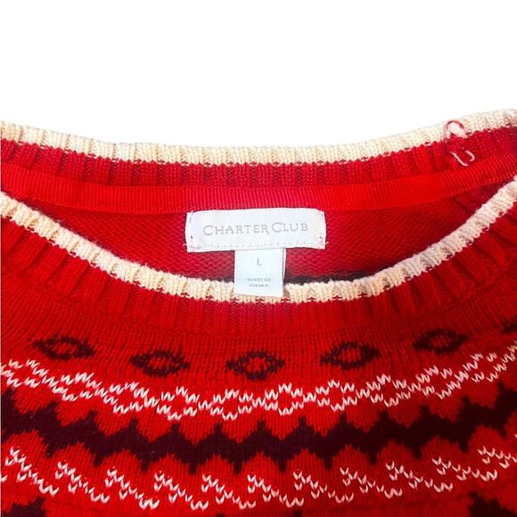 Charter Club Fair Isle Scottie Dog Sweater Red Crew Neck Womens Large - Picture 4 of 10